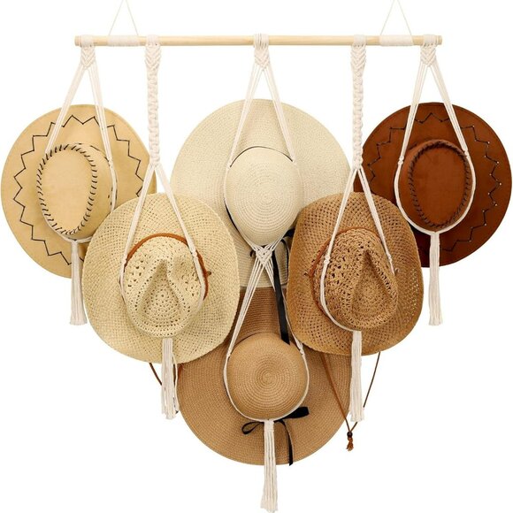 Macrame Hat Hanger Boho Hat Rack for Wall Hat Holder Display Organizer Bobo Hang - Picture 1 of 8